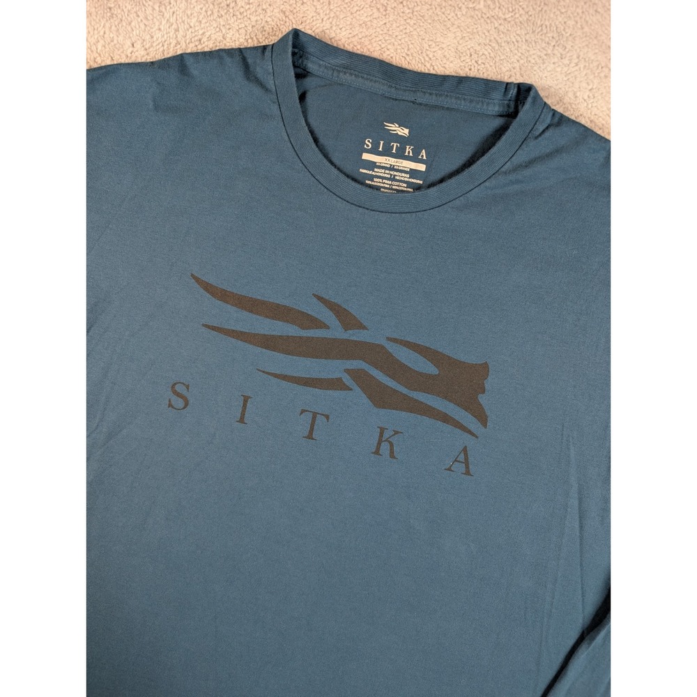 Sitka Gear Mens XXL Long Sleeve Graphic T-Shirt Blue 100% Pima Cotton Logo Tee